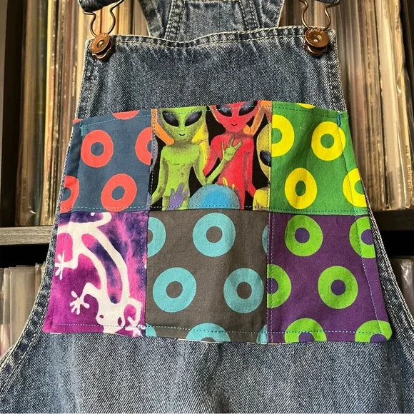 PHISH fishman donuts lizards alien patchwork overalls ⭕️⚡️♻️💙👾 - Picture 3 of 11